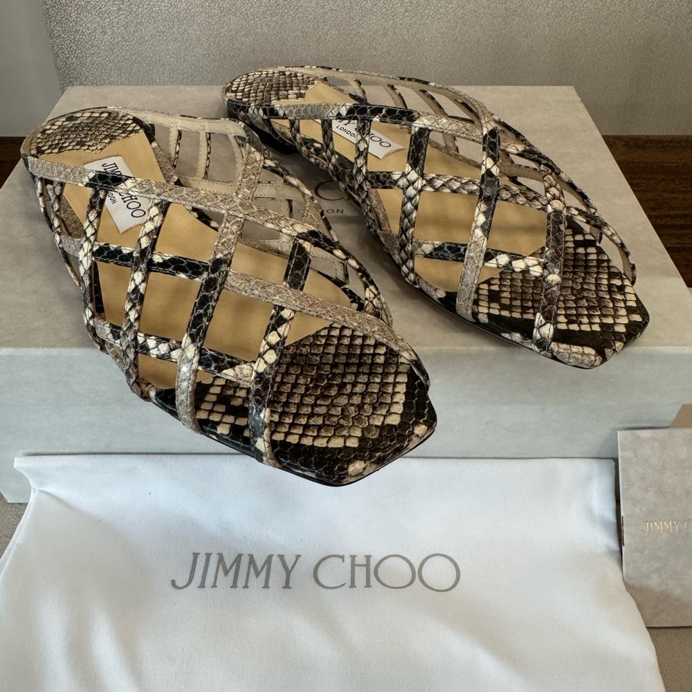 NIB Jimmy Choo Snakeskin Printed Leather Sandals EU 39/US 9